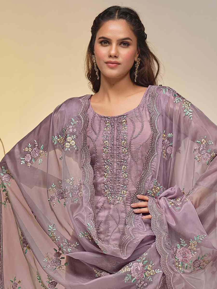 Lavender Soft Organza Embroidered Festival Wedding Pant Salwar Kameez