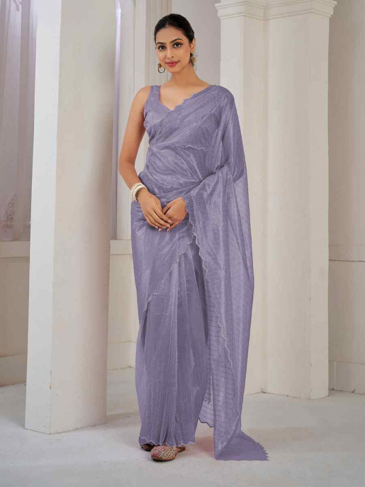Lavender Soft Organza Net Handwoven Festival Party Classic Style Saree