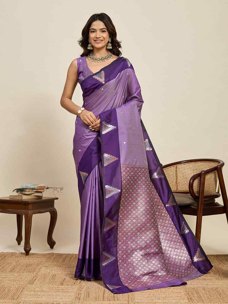 Lavender Soft Silk Handwoven Casual Reception Festival Wedding Fancy Heavy Border Saree