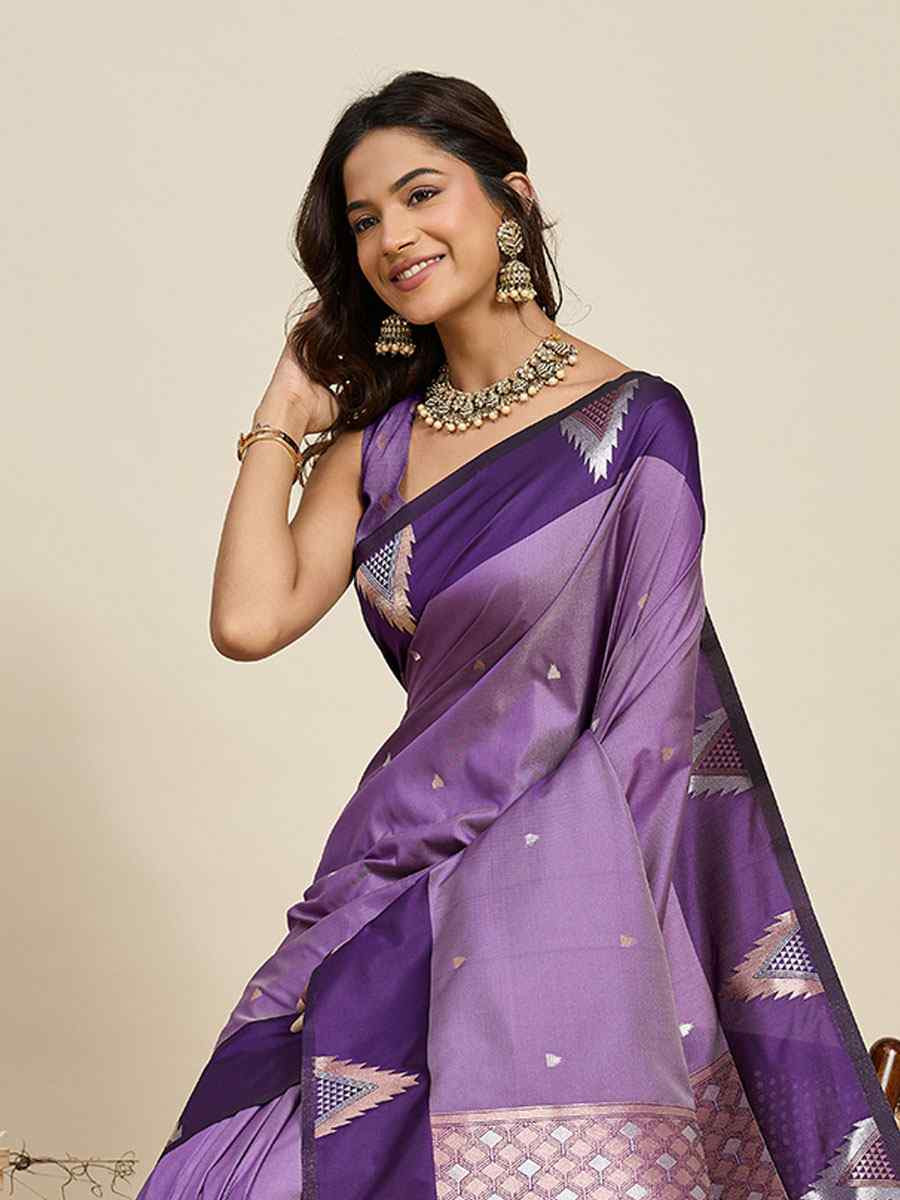 Lavender Soft Silk Handwoven Casual Reception Festival Wedding Fancy Heavy Border Saree