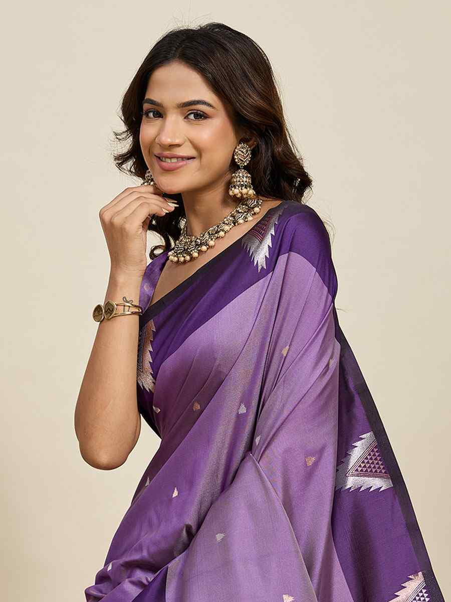Lavender Soft Silk Handwoven Casual Reception Festival Wedding Fancy Heavy Border Saree