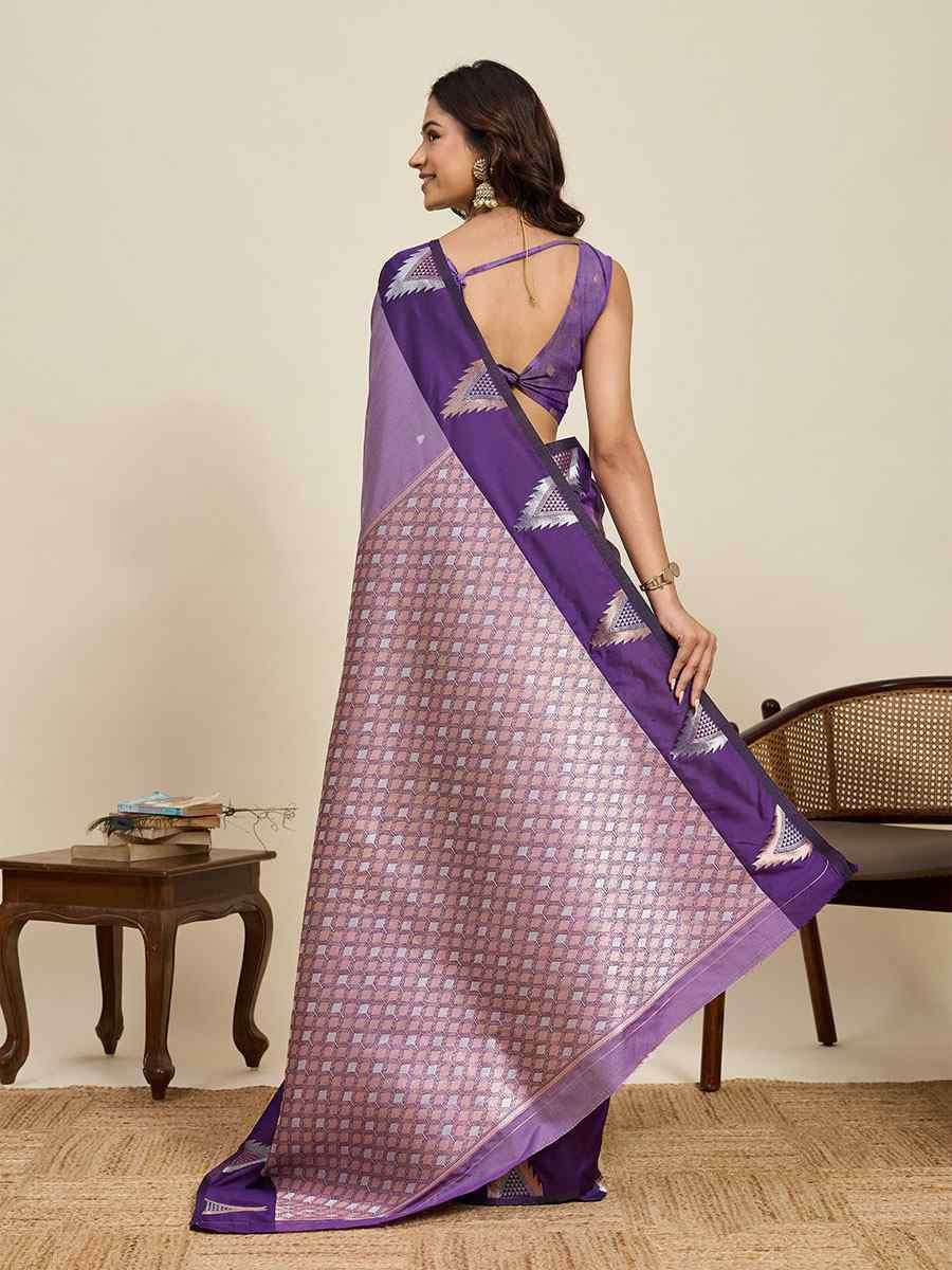 Lavender Soft Silk Handwoven Casual Reception Festival Wedding Fancy Heavy Border Saree