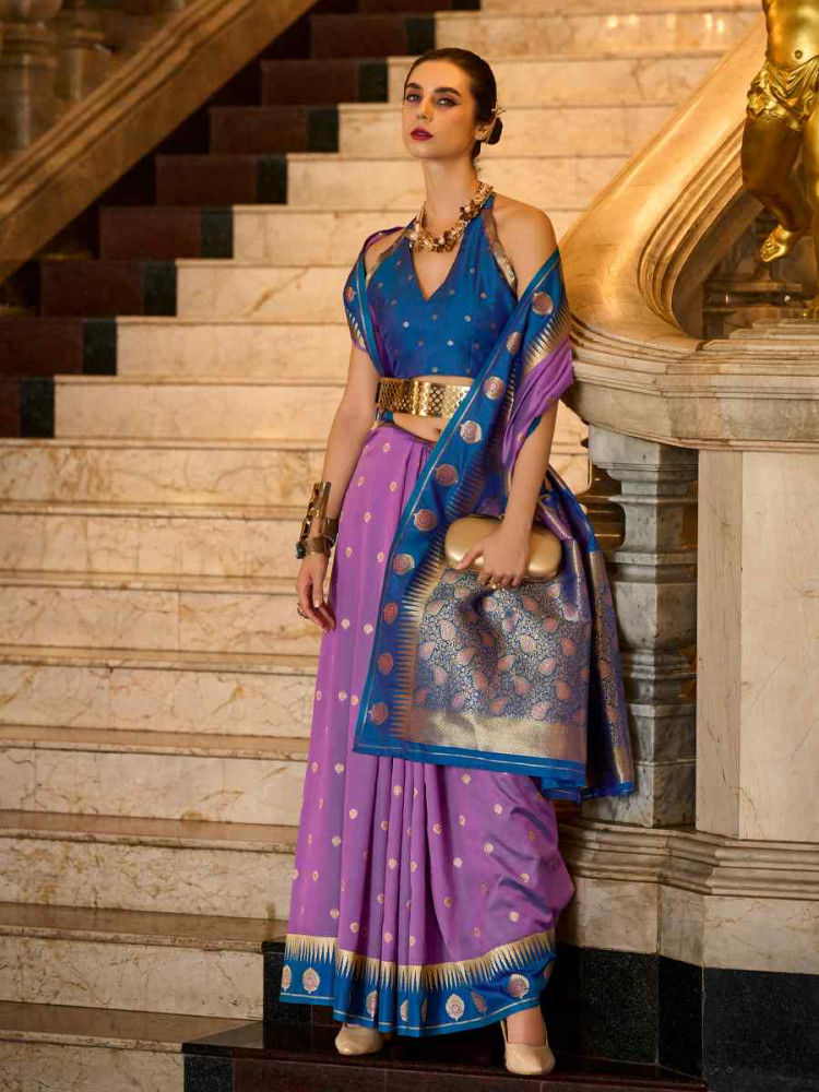 Lavender Soft Silk Handwoven Festival Wedding Fancy Heavy Border Saree
