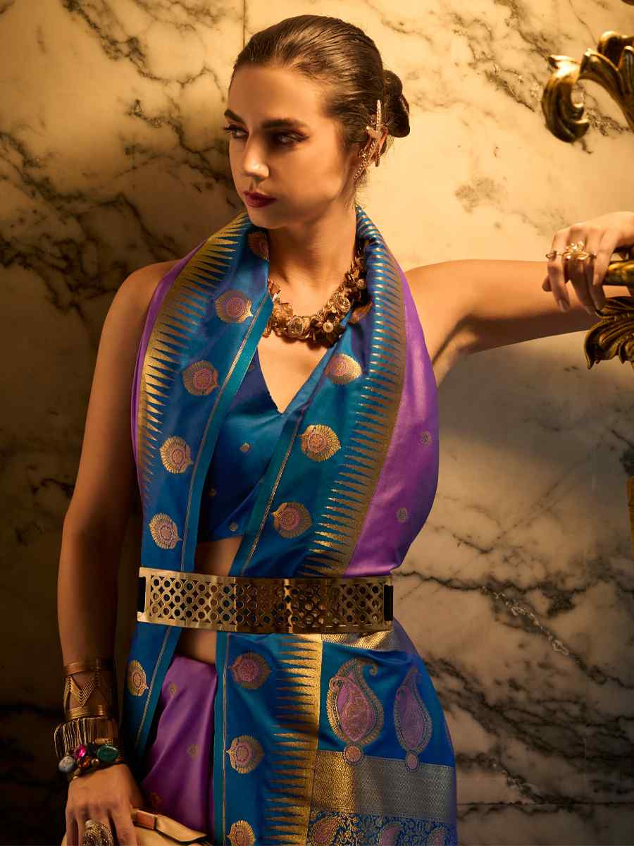 Lavender Soft Silk Handwoven Festival Wedding Fancy Heavy Border Saree