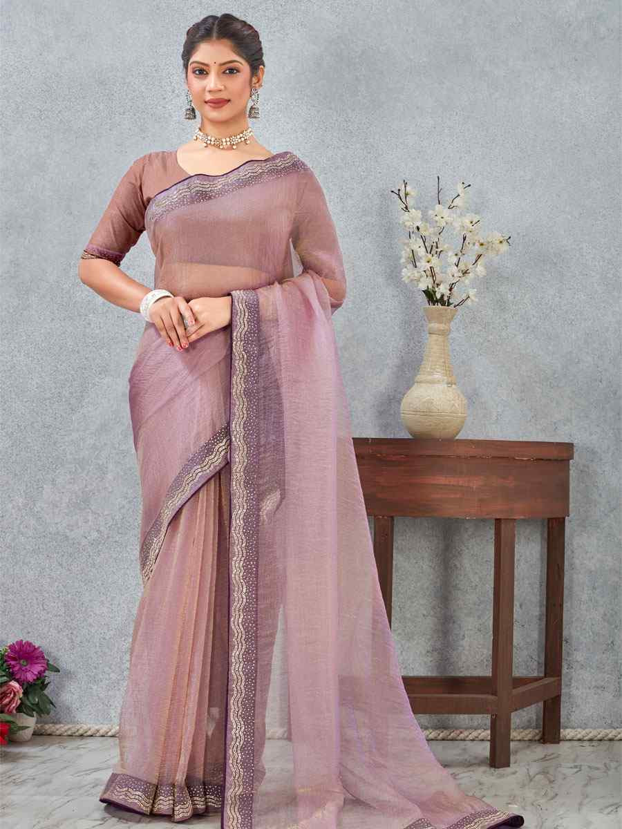 Lavender Soft Silk Zircon Stone Embroidery Festival Wedding Fancy Classic Heavy Border Saree