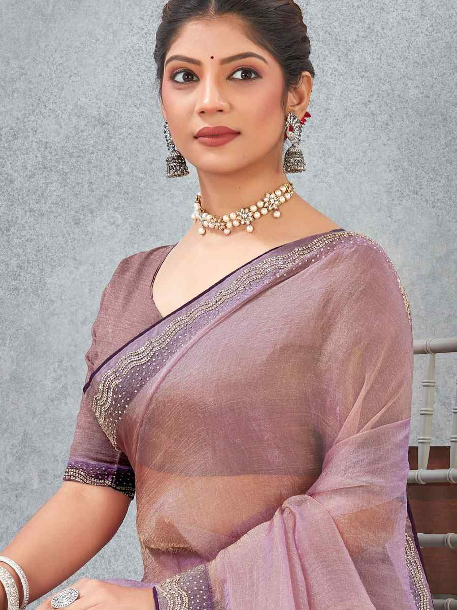 Lavender Soft Silk Zircon Stone Embroidery Festival Wedding Fancy Classic Heavy Border Saree
