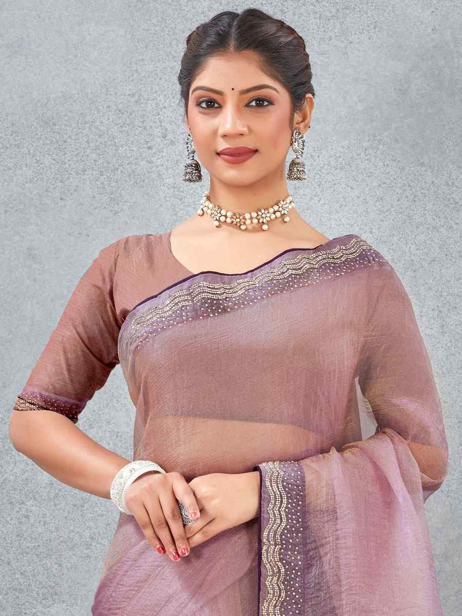 Lavender Soft Silk Zircon Stone Embroidery Festival Wedding Fancy Classic Heavy Border Saree