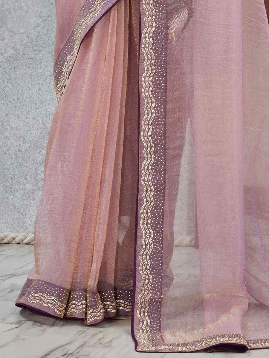 Lavender Soft Silk Zircon Stone Embroidery Festival Wedding Fancy Classic Heavy Border Saree