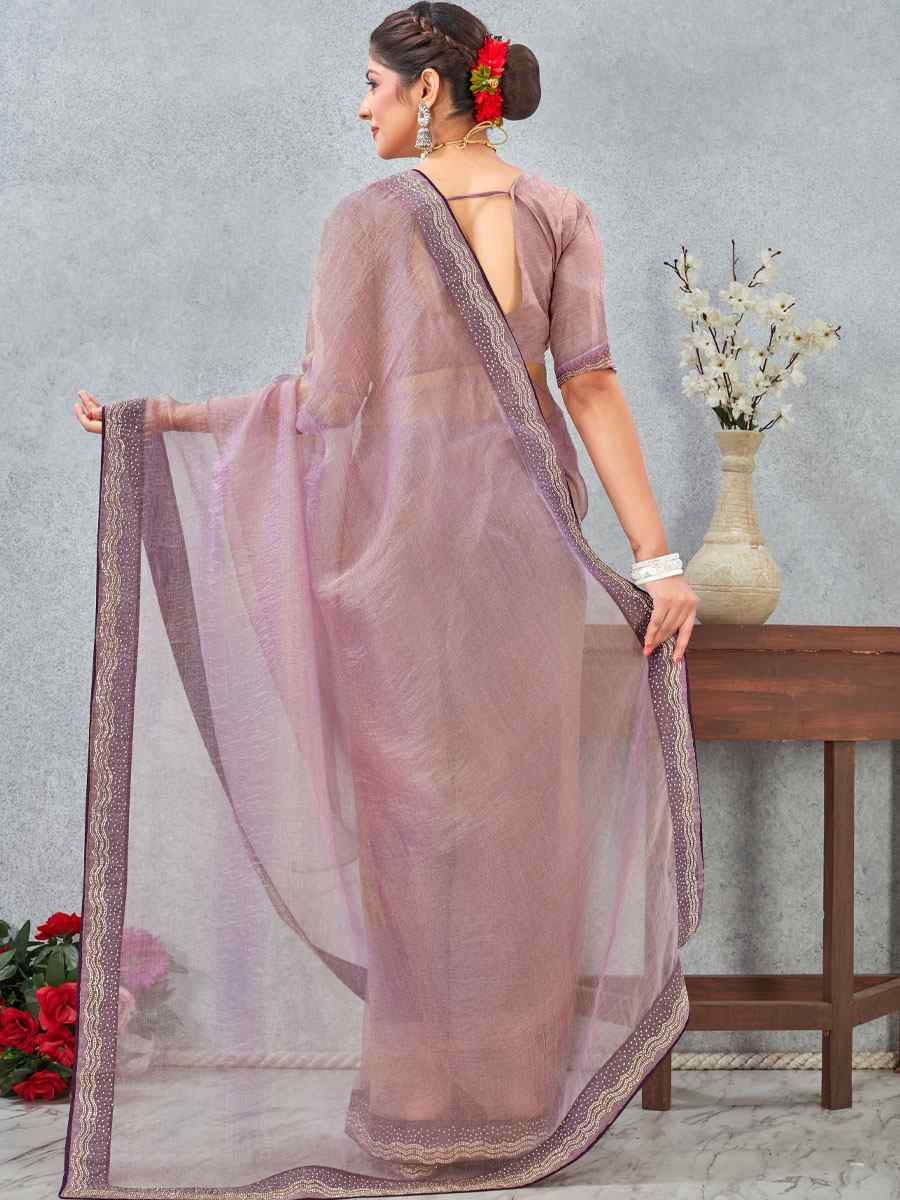 Lavender Soft Silk Zircon Stone Embroidery Festival Wedding Fancy Classic Heavy Border Saree