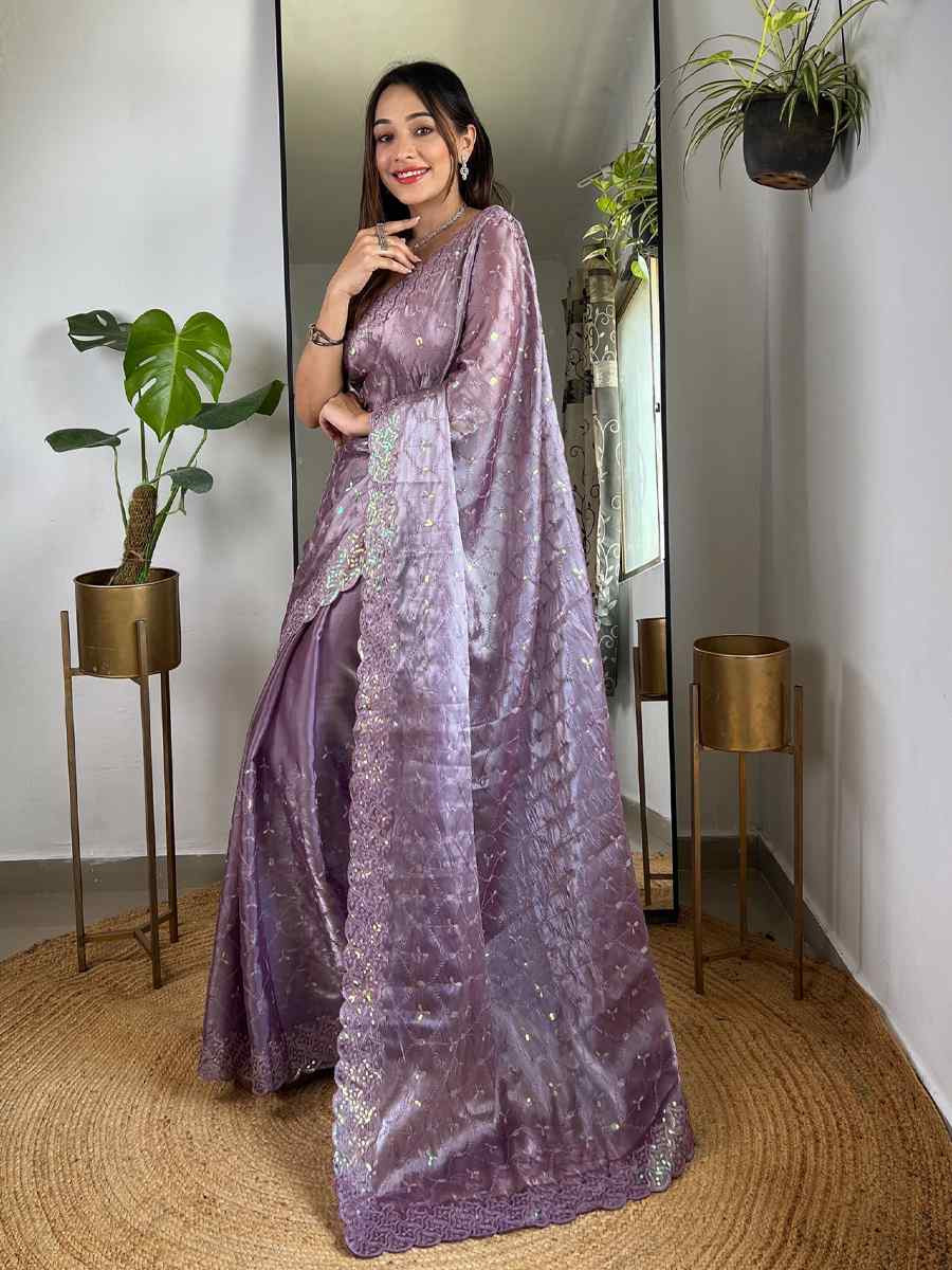 Lavender Soft Zimmy choo Silk Embroidery Traditional Bridal Reception Festival Wedding Fancy Heavy Border Saree
