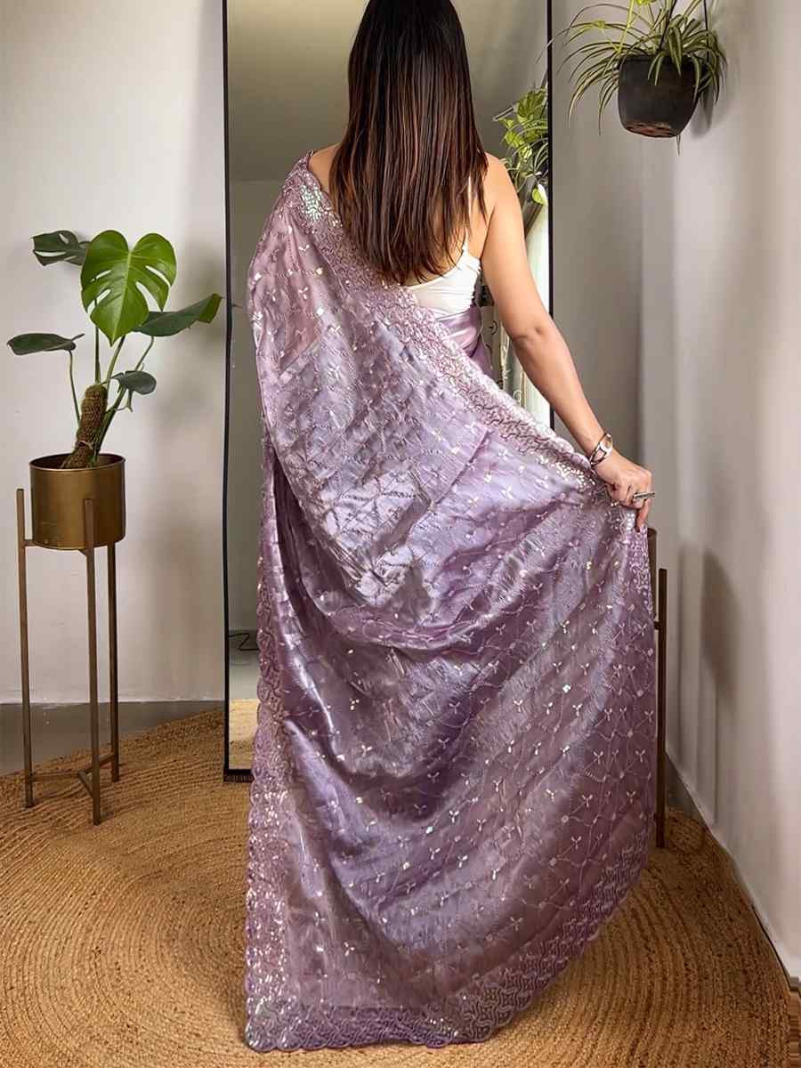 Lavender Soft Zimmy choo Silk Embroidery Traditional Bridal Reception Festival Wedding Fancy Heavy Border Saree