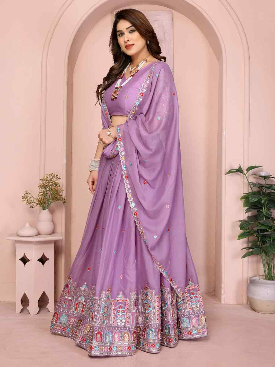 Lavender Star Georgette Embroidered Festival Wedding Party Reception Heavy Border Lehenga Choli