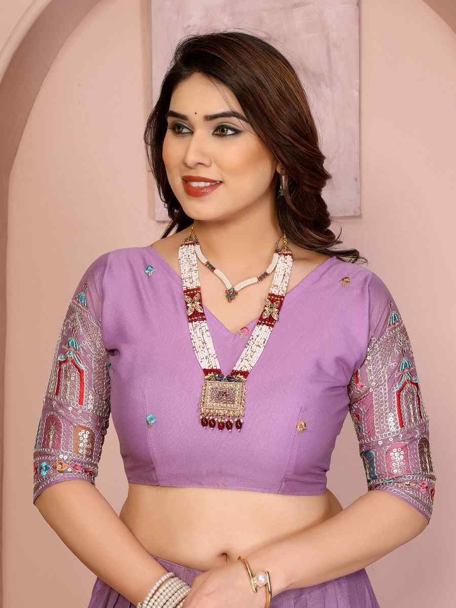 Lavender Star Georgette Embroidered Festival Wedding Party Reception Heavy Border Lehenga Choli