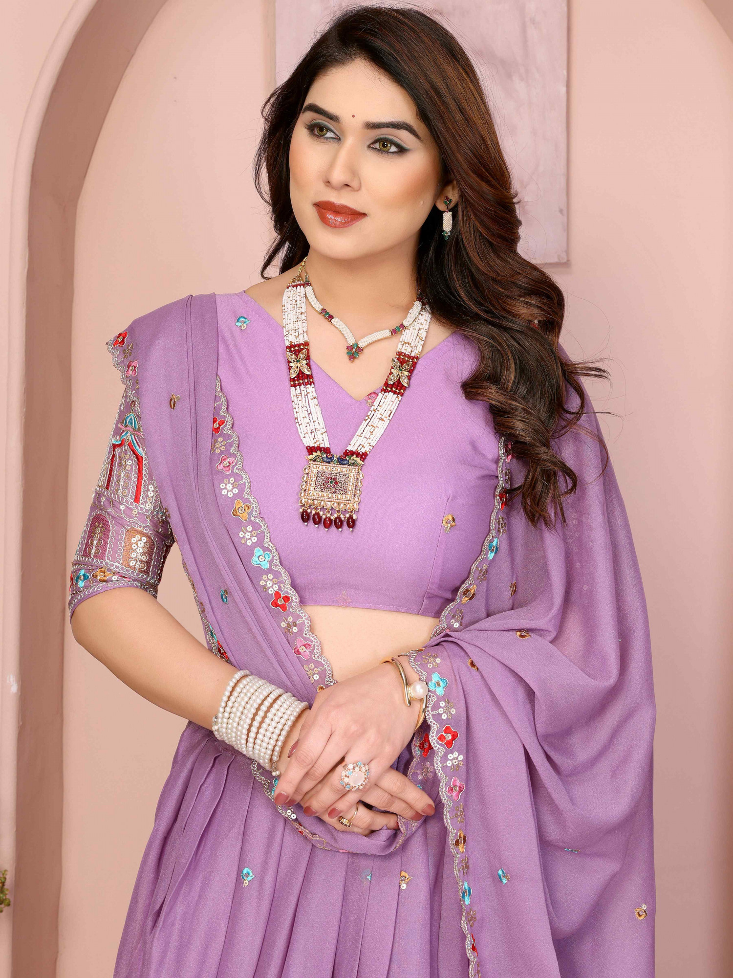 Lavender Star Georgette Embroidered Festival Wedding Party Reception Heavy Border Lehenga Choli