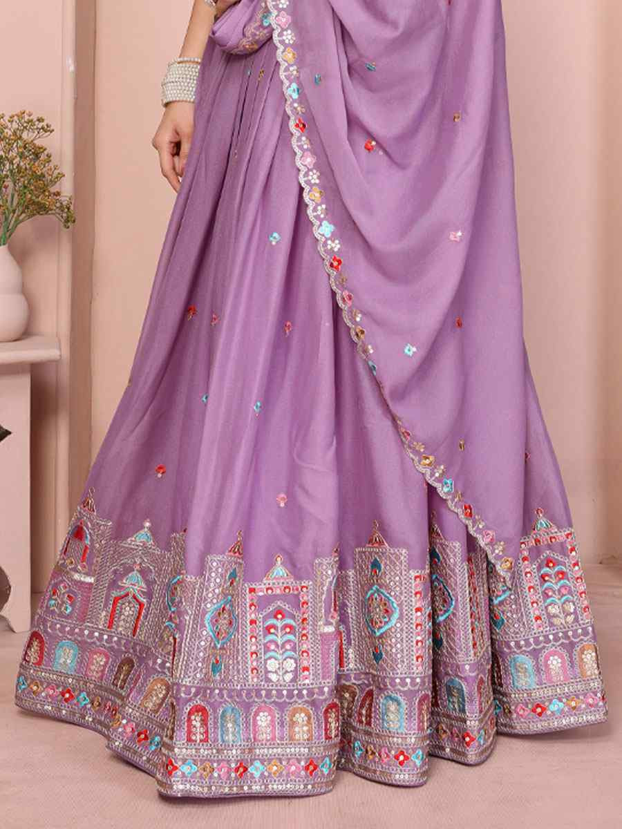 Lavender Star Georgette Embroidered Festival Wedding Party Reception Heavy Border Lehenga Choli