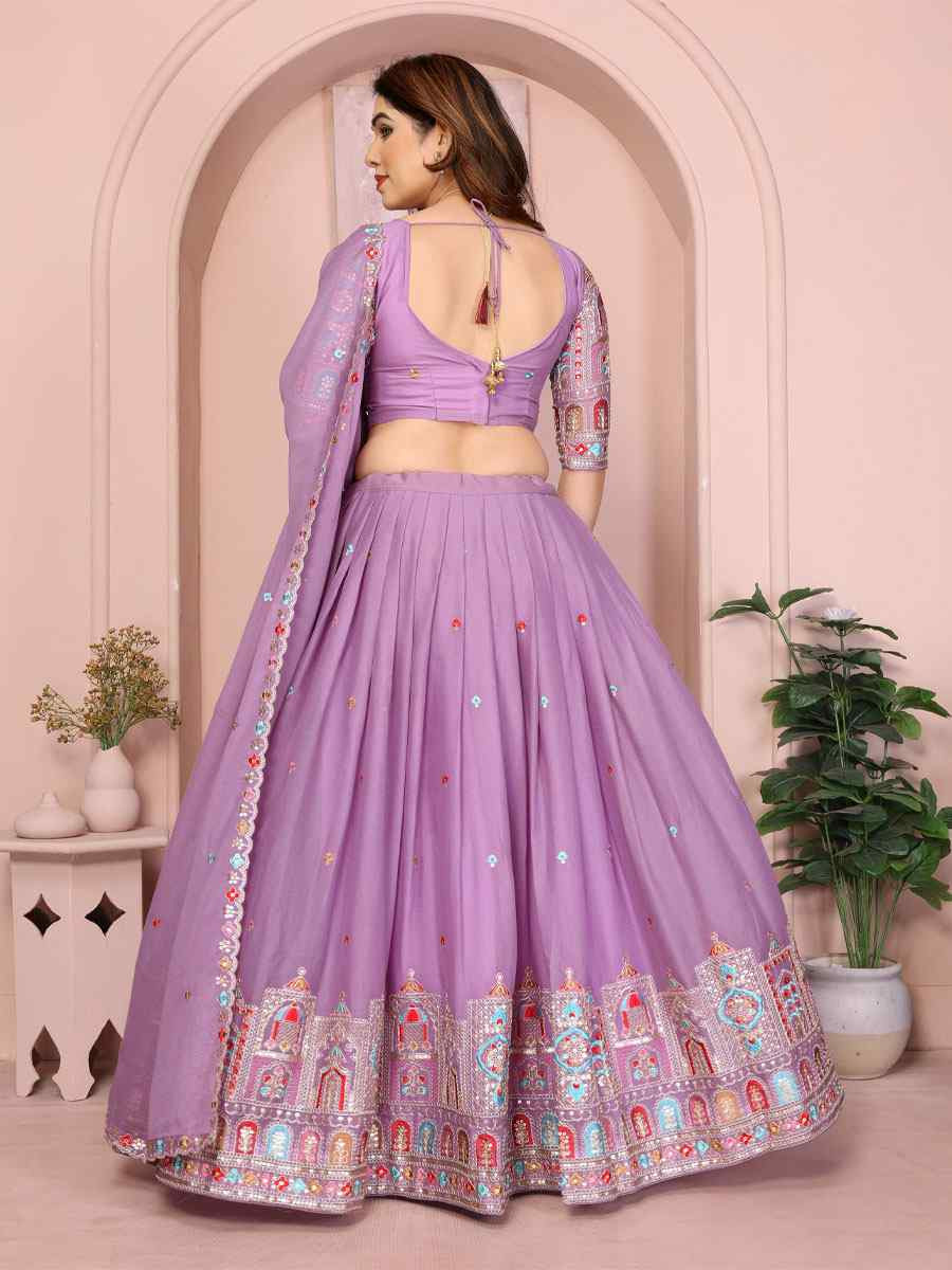Lavender Star Georgette Embroidered Festival Wedding Party Reception Heavy Border Lehenga Choli