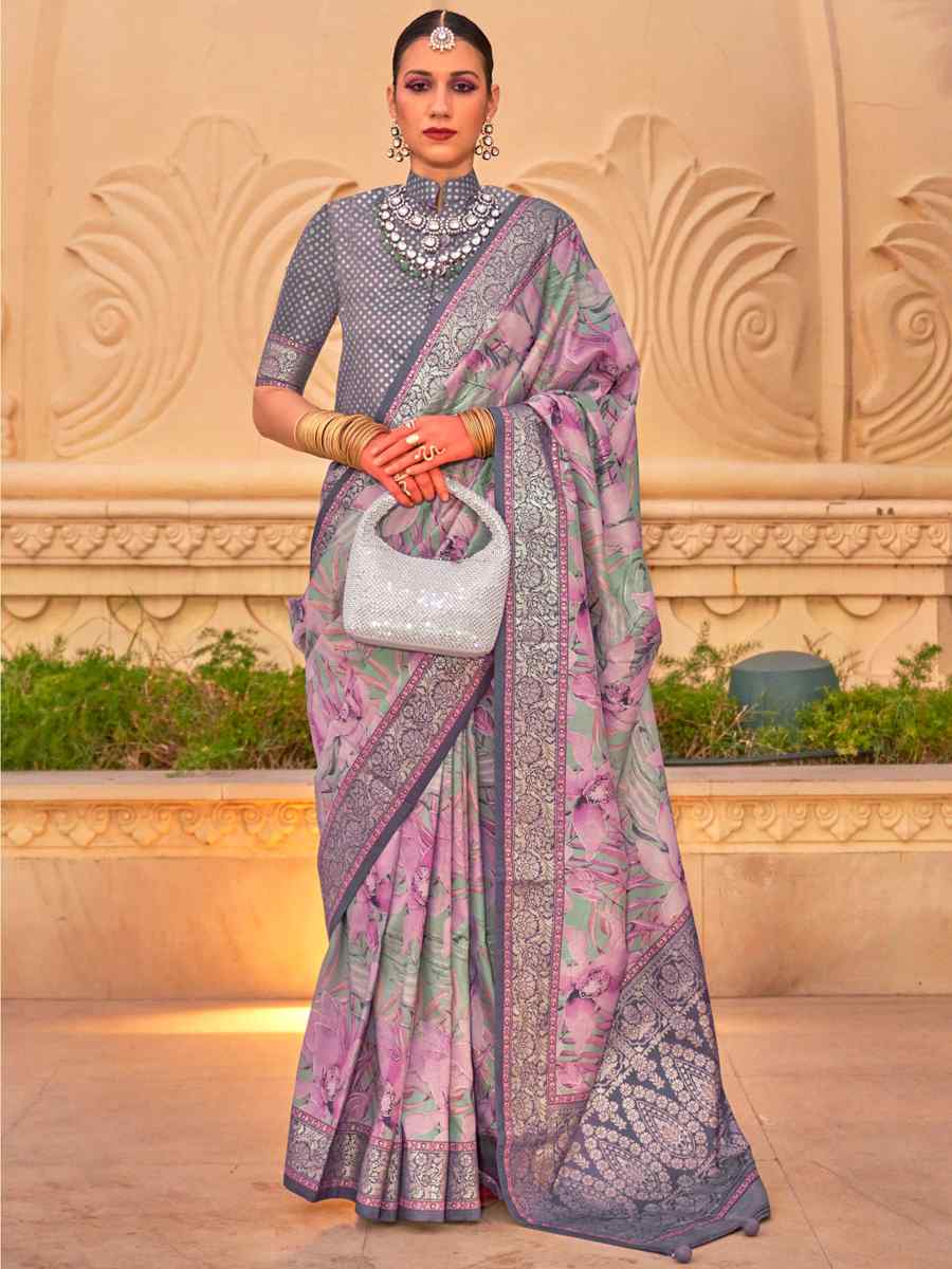 Lavender Super Silk Handwoven Festival Casual Heavy Border Saree