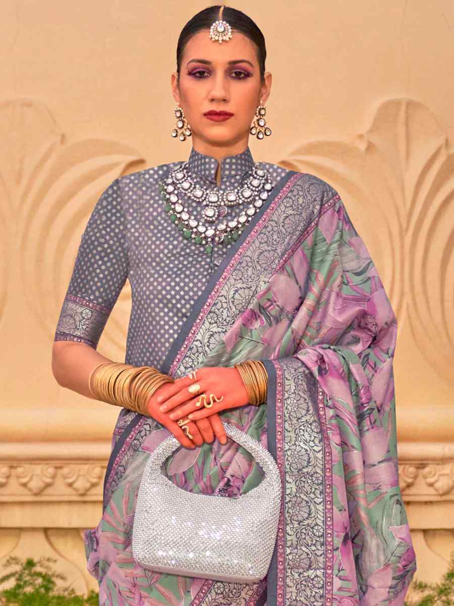 Lavender Super Silk Handwoven Festival Casual Heavy Border Saree