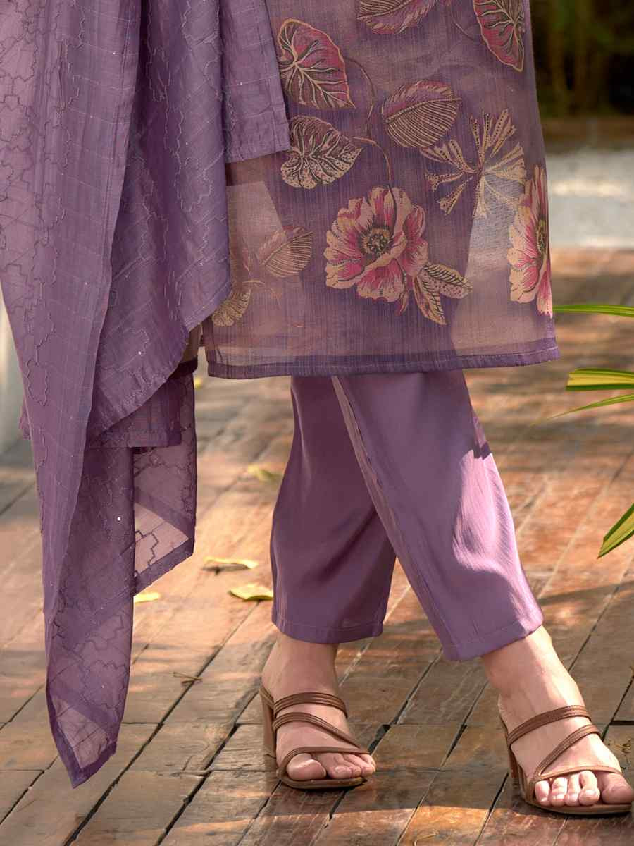Lavender Tissue Embroidered Party Wedding Ready Pant Salwar Kameez