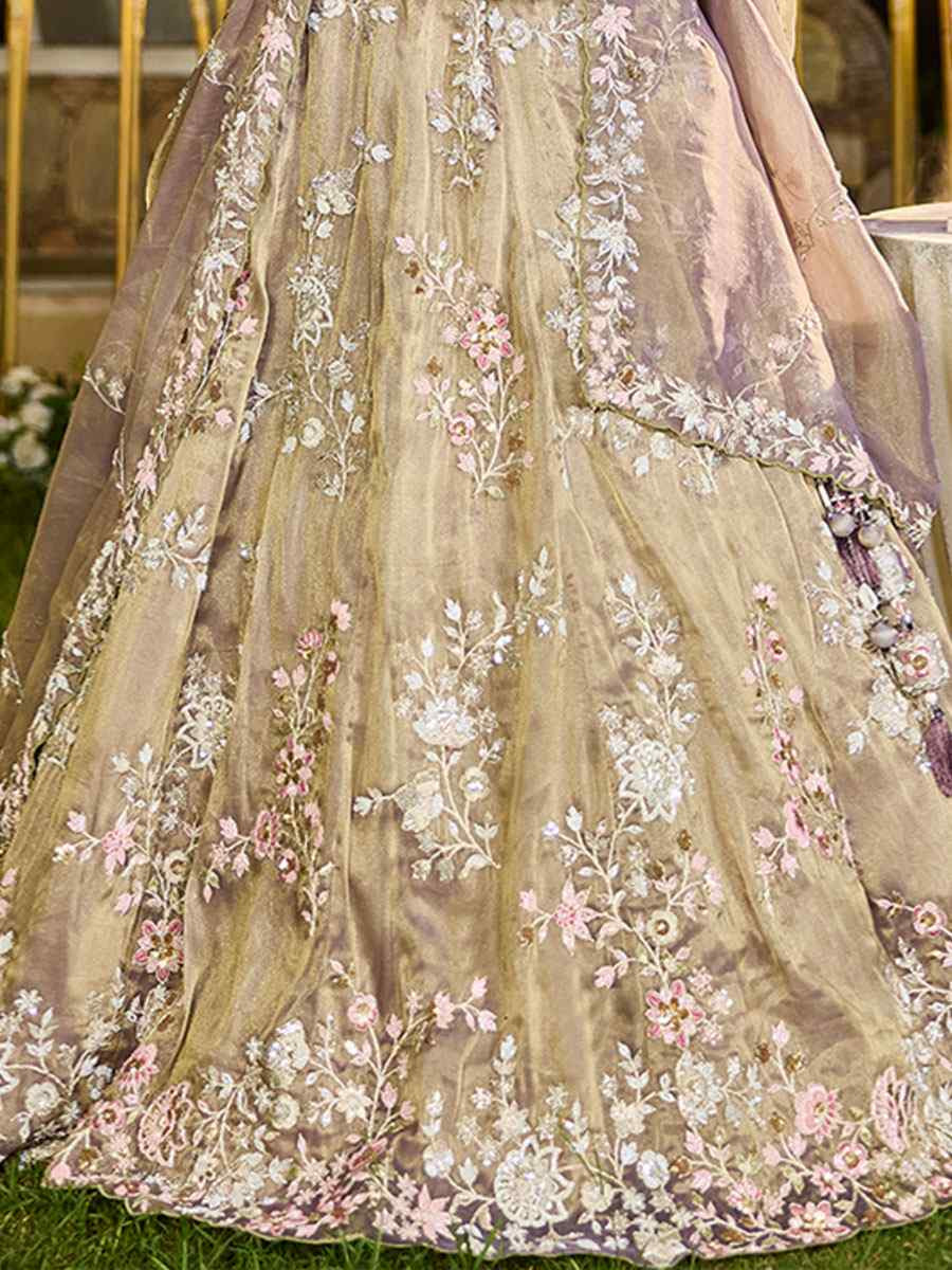 Lavender Tissue Embroidered Wedding Reception Festival Heavy Border Lehenga Choli