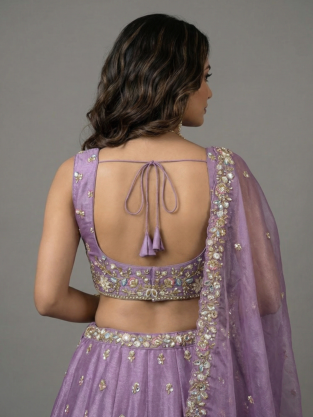 Lavender Tissue Embroidery Wedding Reception Party Festival Heavy Border Lehenga Choli