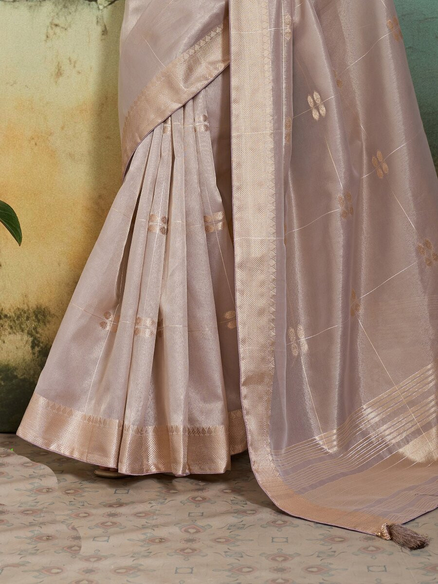Lavender Tissue Infused Linen Silk Zari Woven Work Wedding Reception Party Festival Casual Heavy Border Sarees