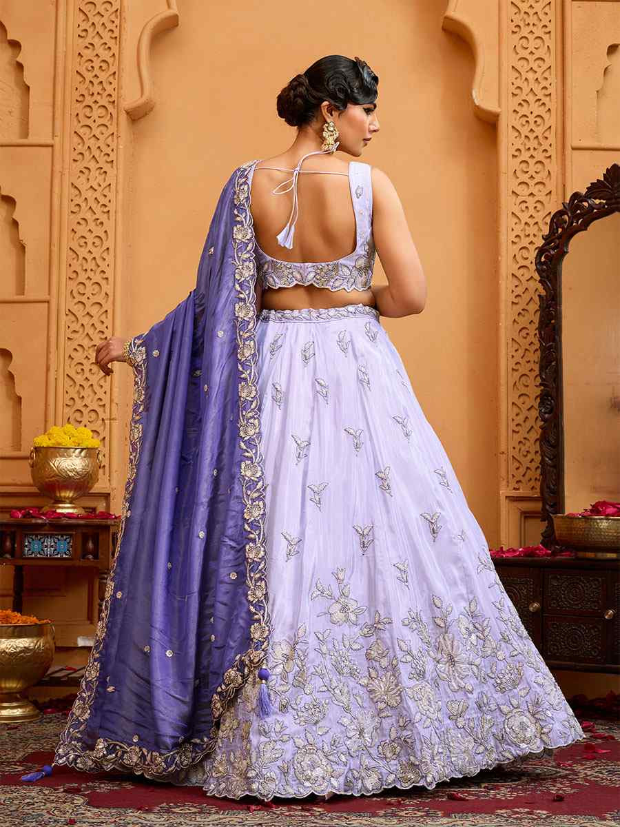 Lavender Tissue Silk Embroidered Wedding Reception Festival Heavy Border Lehenga Choli