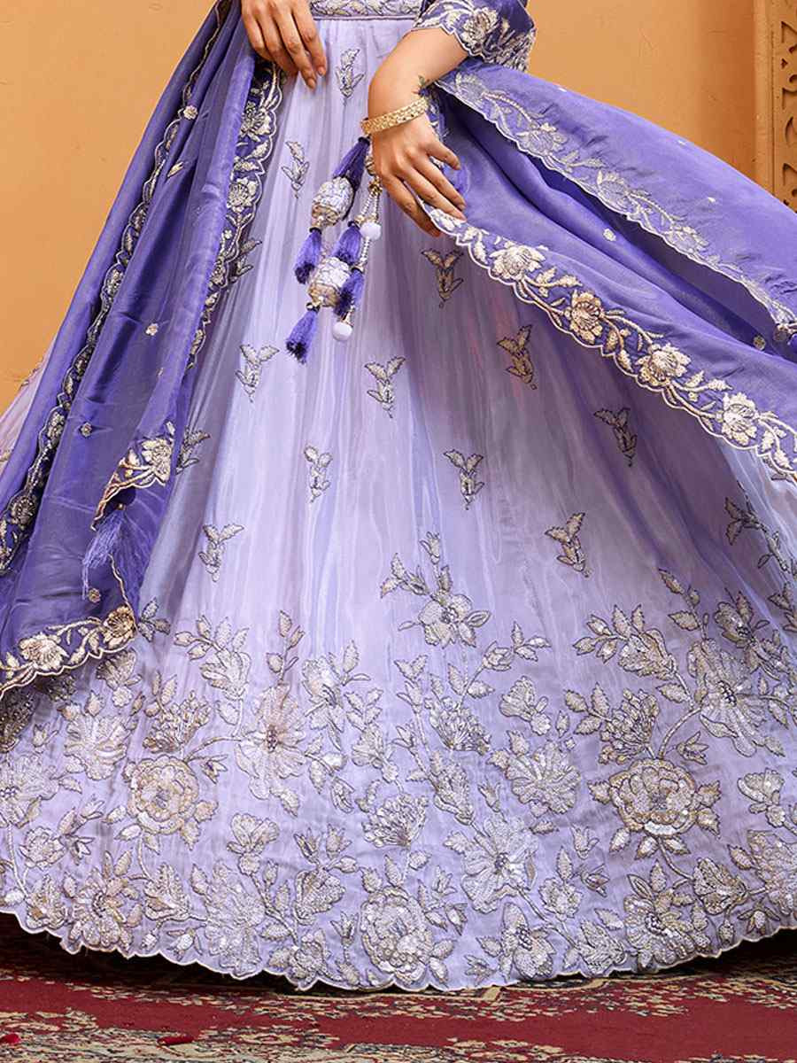 Lavender Tissue Silk Embroidered Wedding Reception Festival Heavy Border Lehenga Choli