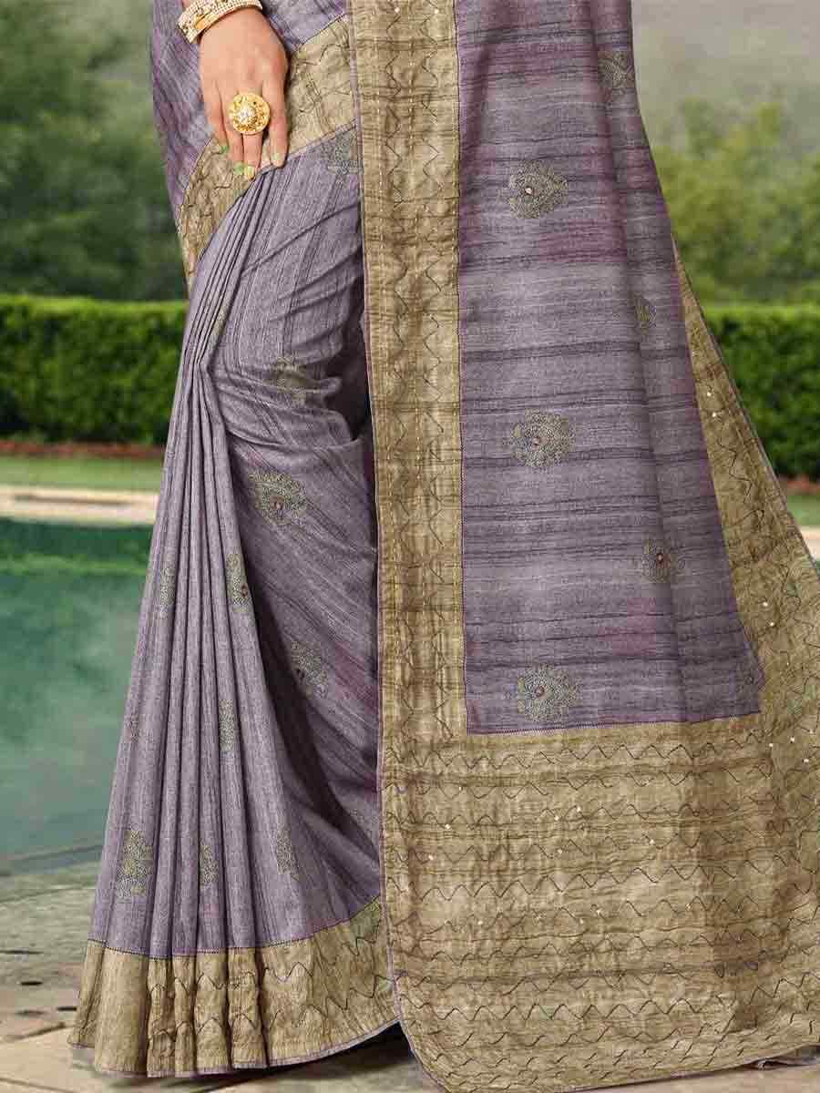 Lavender Tussar Silk Handwoven Casual Festival Classic Style Saree