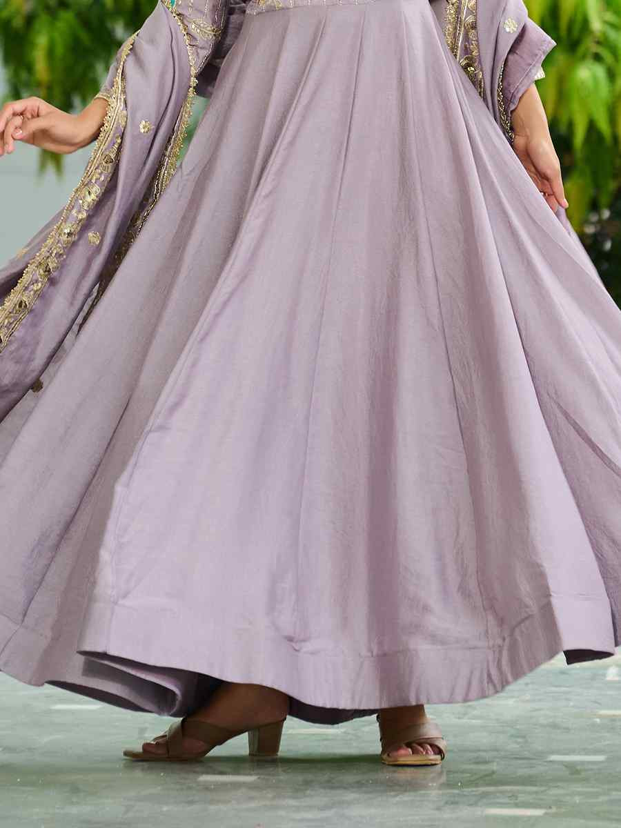 Lavender Vichitra Silk Embroidered Festival Casual Gown Women Wear