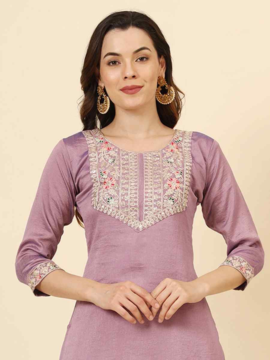 Lavender Vichitra Silk Embroidered Party Wedding Ready Pant Salwar Kameez