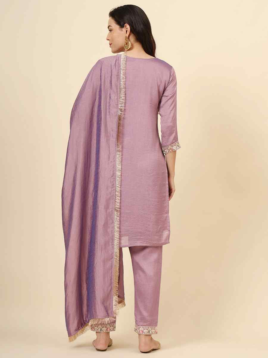 Lavender Vichitra Silk Embroidered Party Wedding Ready Pant Salwar Kameez