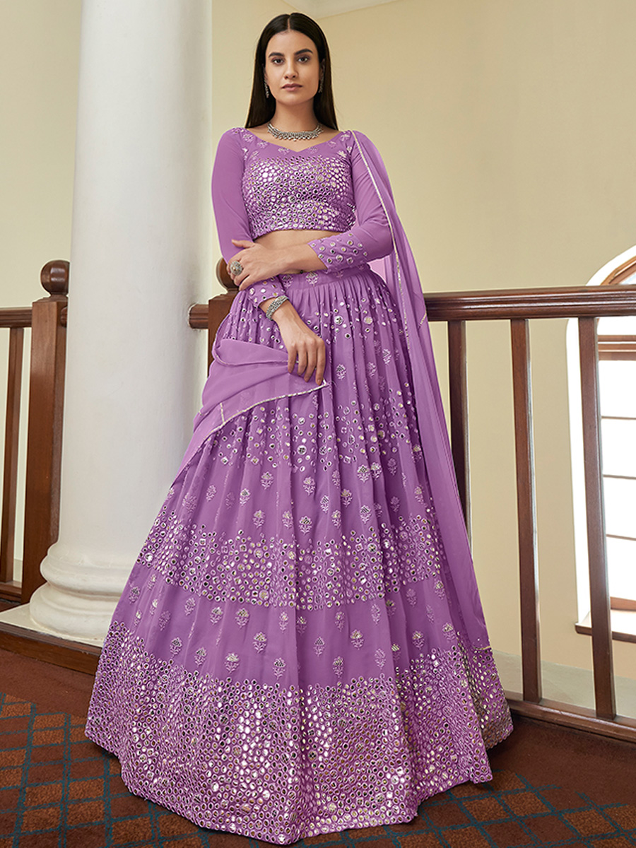Lavender Violet Faux Georgette Embroidered Party Lehenga Choli