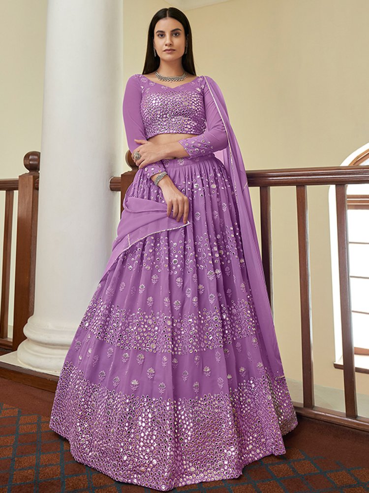Lavender Violet Faux Georgette Embroidered Party Lehenga Choli