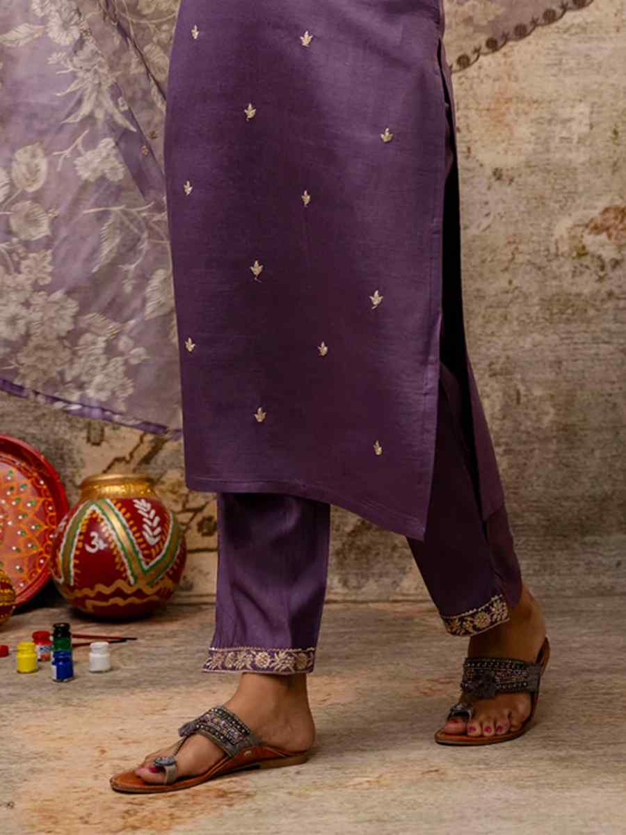 Lavender Viscose Rayon Embroidered Mehendi Wedding Ready Pant Salwar Kameez