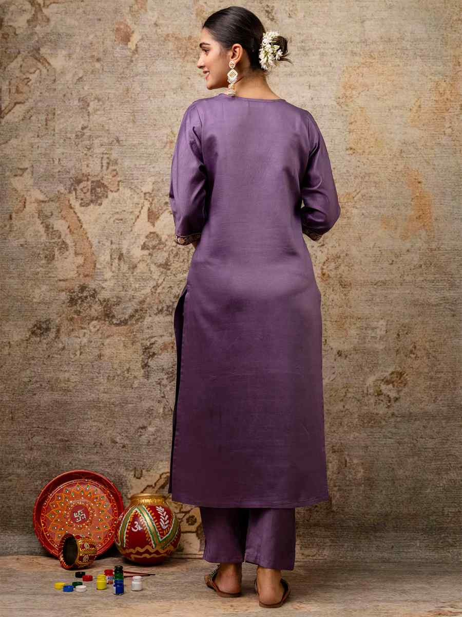 Lavender Viscose Rayon Embroidered Mehendi Wedding Ready Pant Salwar Kameez