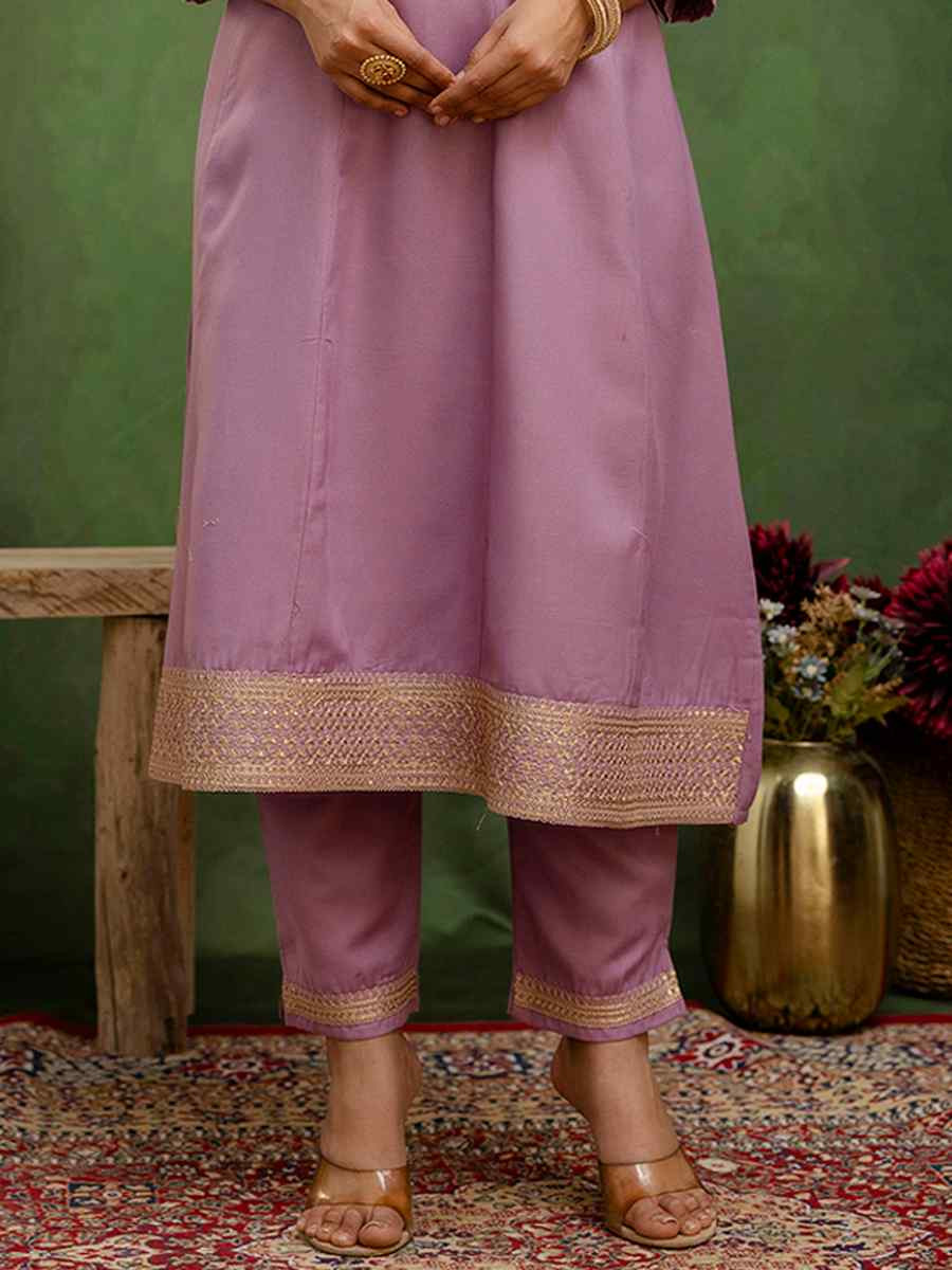 Lavender Viscose Rayon Embroidery Party Wedding Festival Casual Ready Anarkali Salwar Kameez