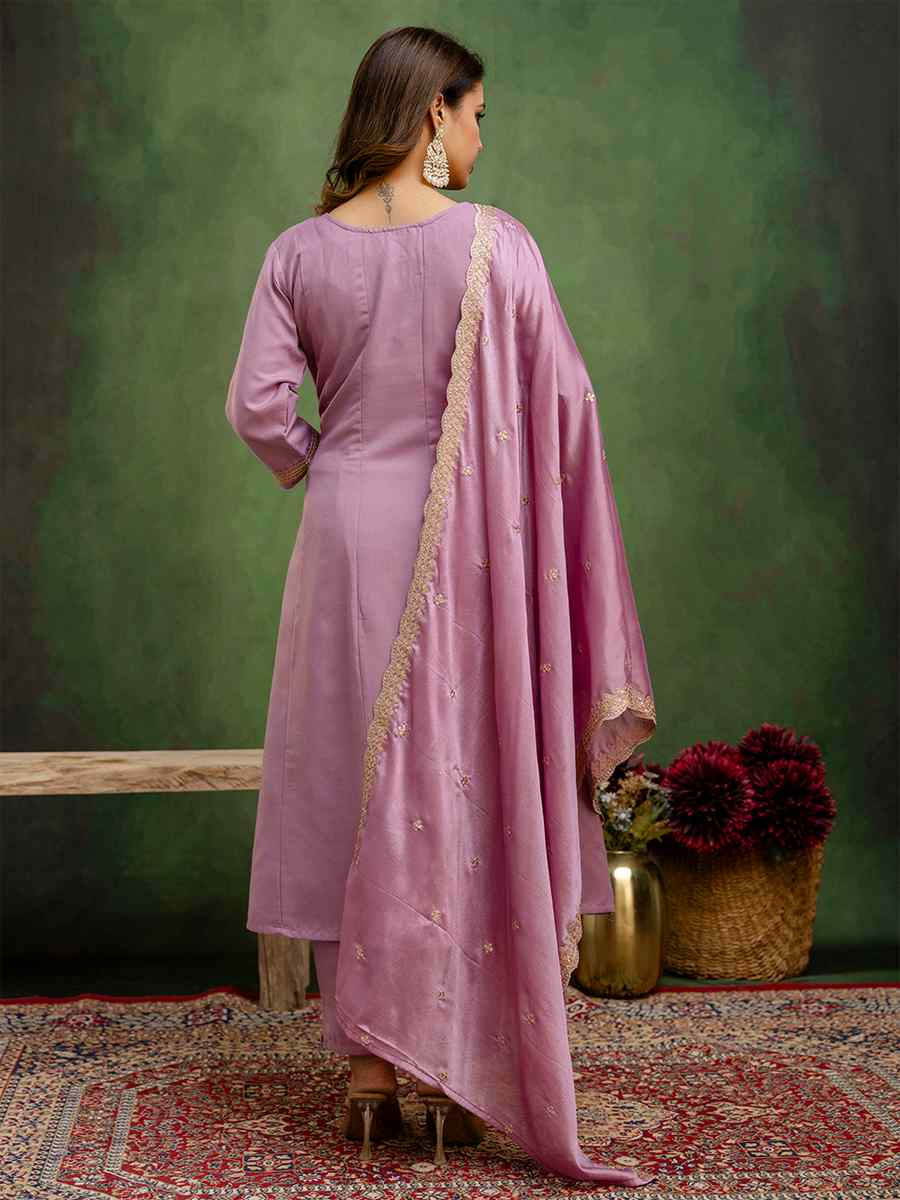 Lavender Viscose Rayon Embroidery Party Wedding Festival Casual Ready Anarkali Salwar Kameez