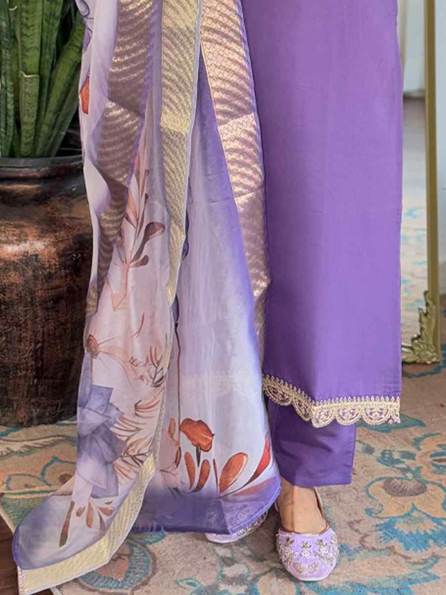 Lavender Viscose Rayon Embroidery Party Wedding Festival Casual Ready Pant Salwar Kameez