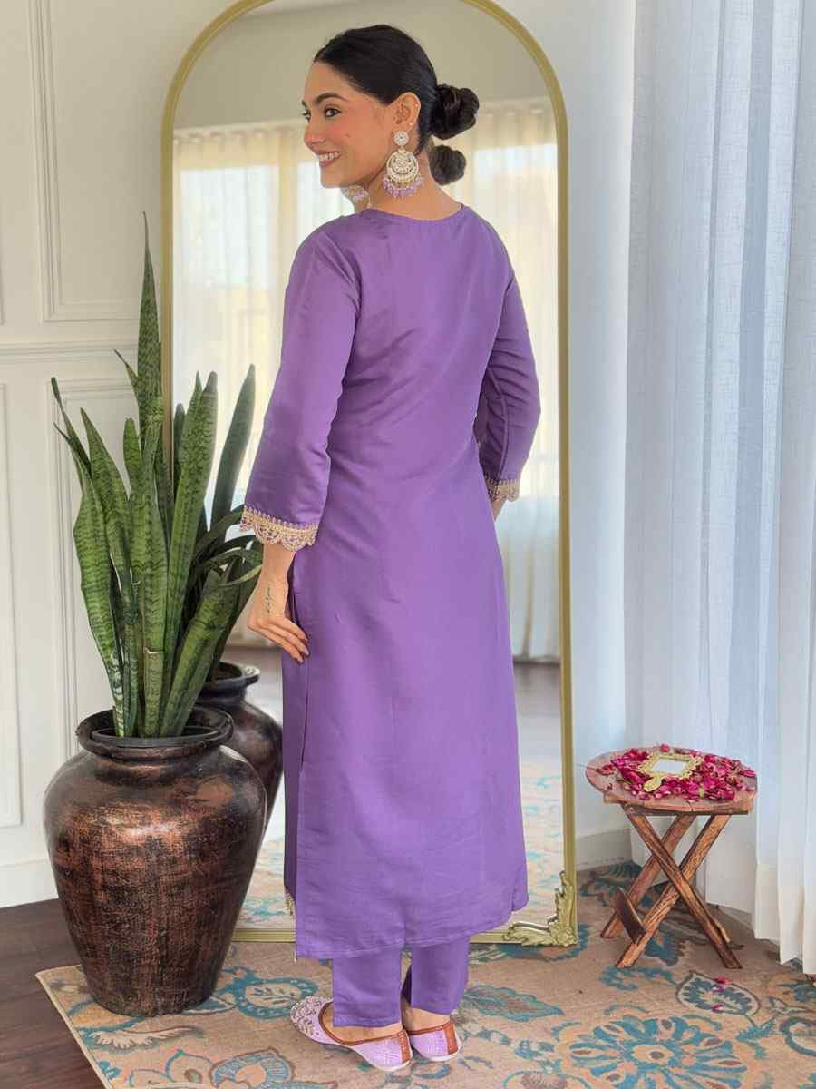 Lavender Viscose Rayon Embroidery Party Wedding Festival Casual Ready Pant Salwar Kameez