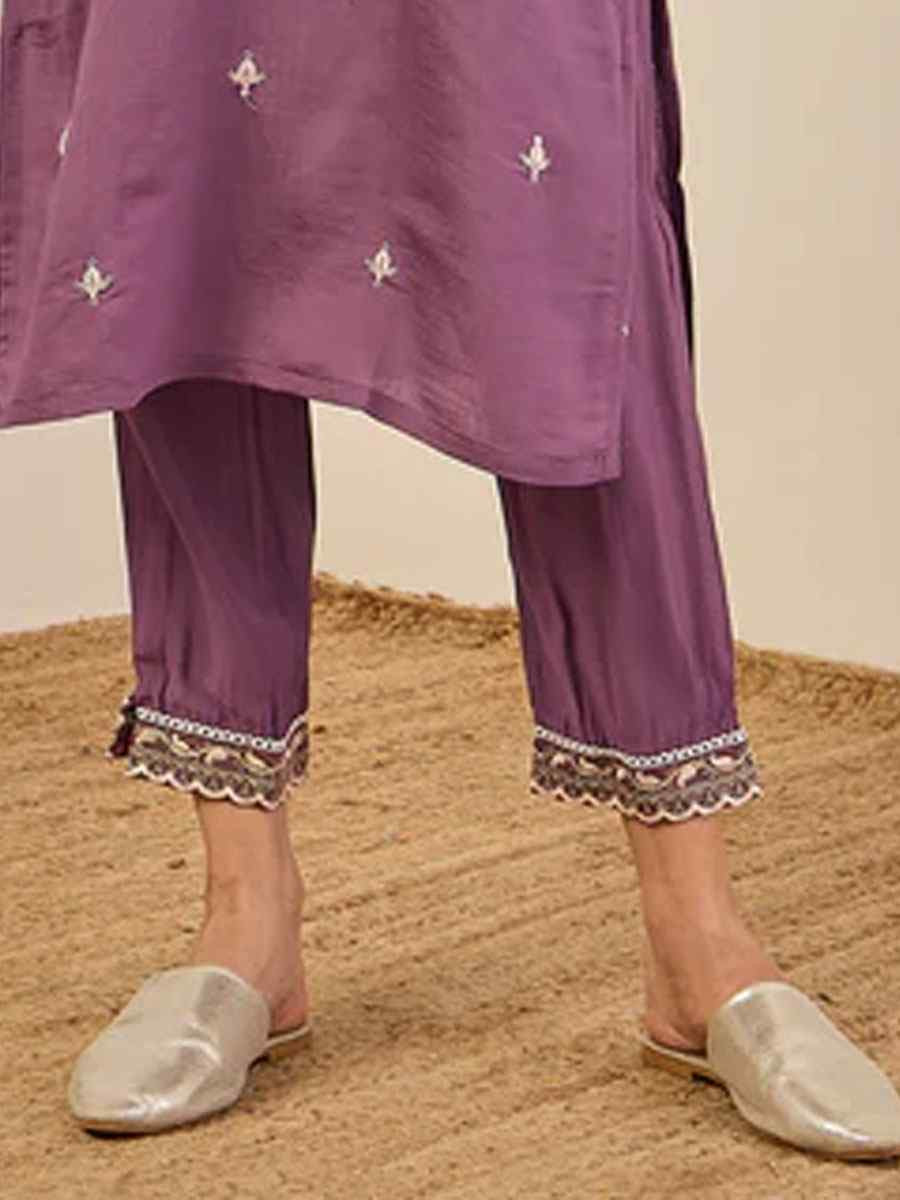 Lavender Viscose Rayon Plain with Embroidery Party Wedding Festival Casual Ready Pant Salwar Kameez
