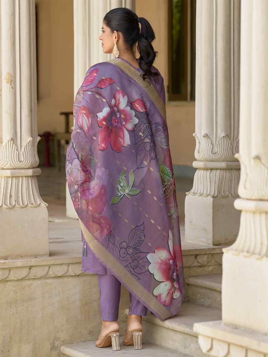 Lavender Viscose Roman Silk Embroidery Party Wedding Festival Casual Ready Pant Salwar Kameez