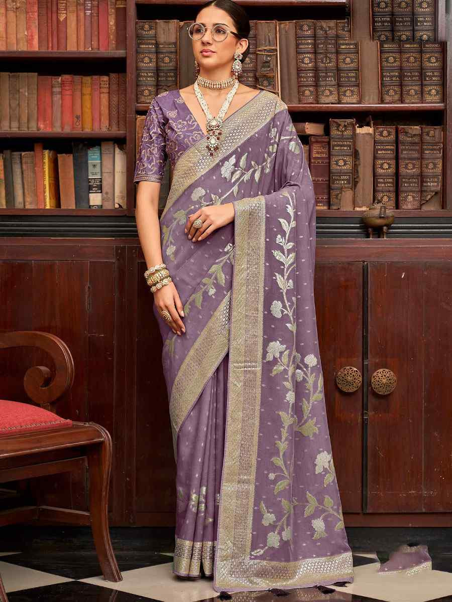 Lavender Viscose Silk Handwoven Bridal Reception Festival Wedding Fancy Heavy Border Saree