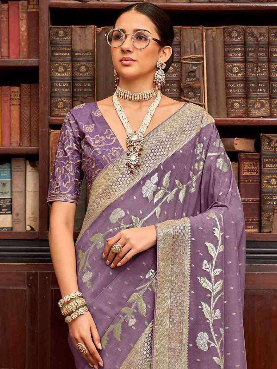Lavender Viscose Silk Handwoven Bridal Reception Festival Wedding Fancy Heavy Border Saree