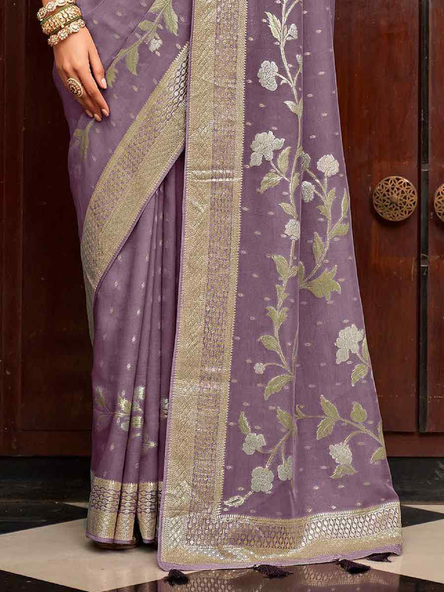 Lavender Viscose Silk Handwoven Bridal Reception Festival Wedding Fancy Heavy Border Saree