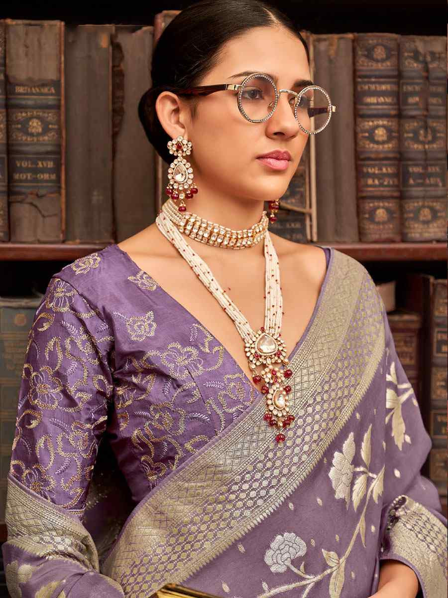 Lavender Viscose Silk Handwoven Bridal Reception Festival Wedding Fancy Heavy Border Saree