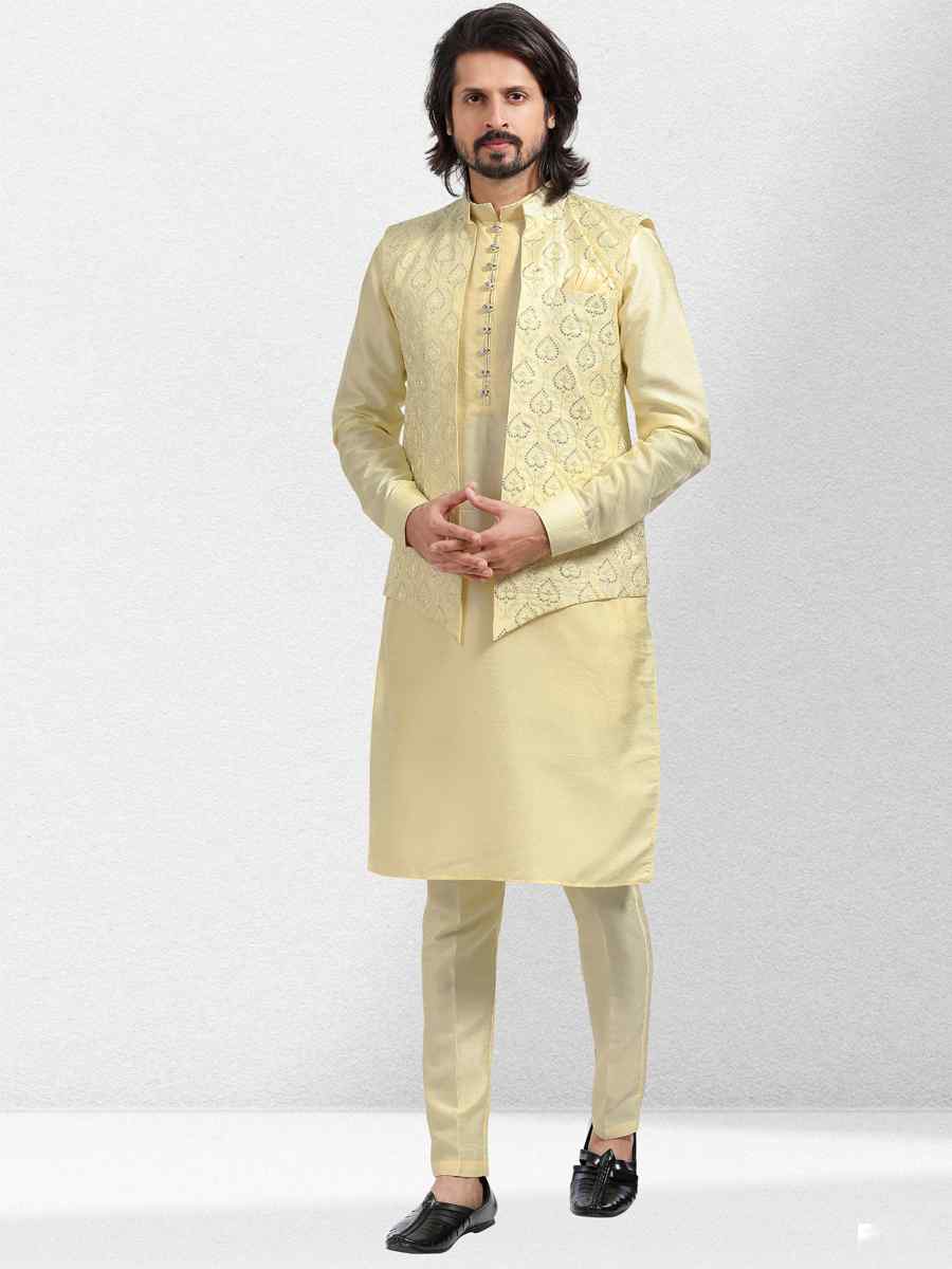 Lemon Art Banarasi Silk Woven Festival Wedding Kurta