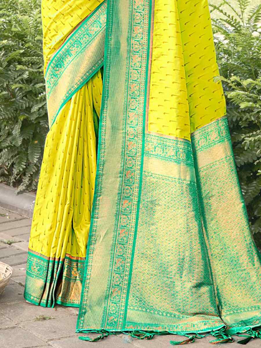 Lemon Banarasi Silk Handwoven Wedding Festival Heavy Border Saree