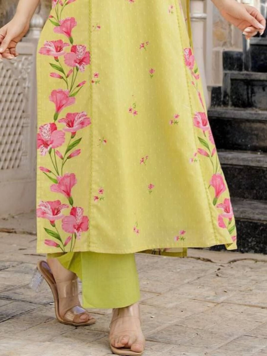 Lemon Chanderi Silk Printed Embroidery Sequins Wedding Party Festival Casual Ready Palazzo Pant Salwar Kameez