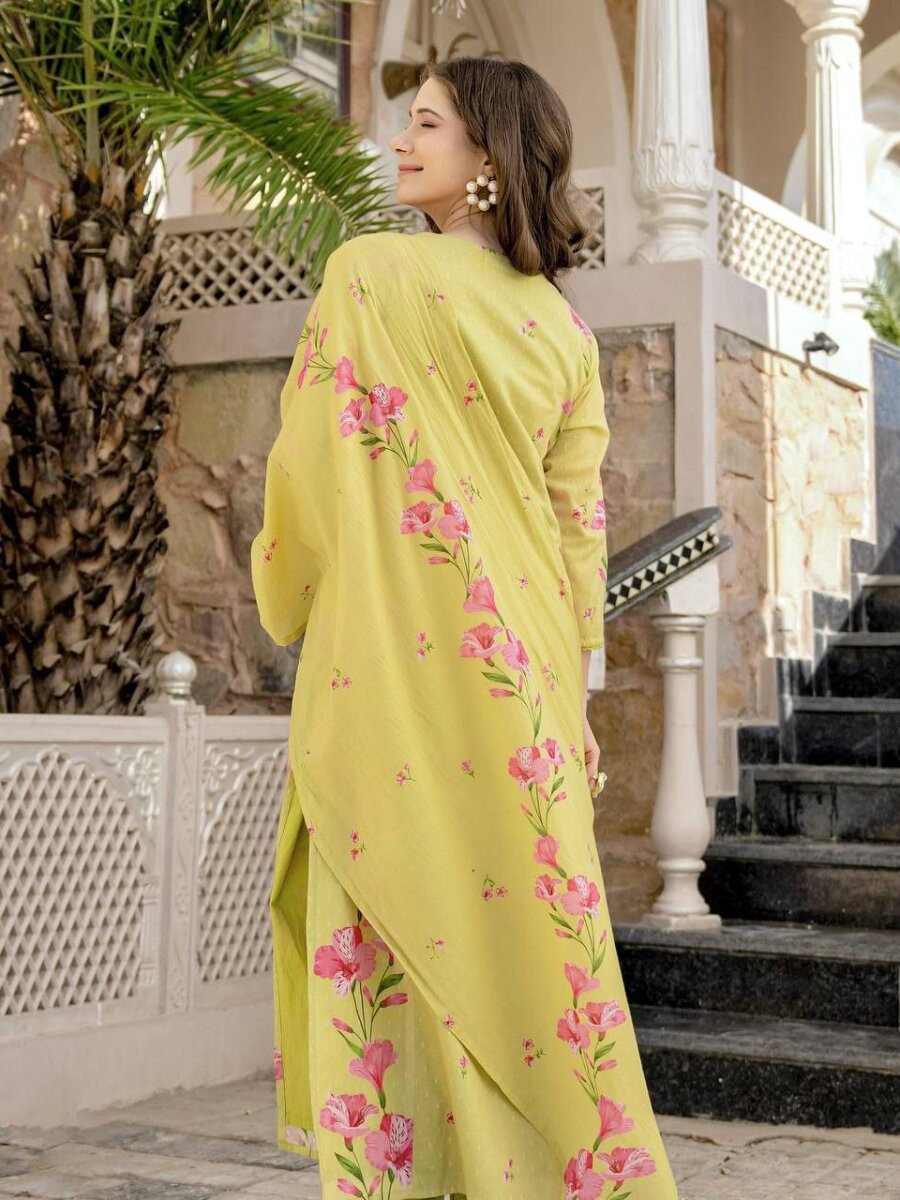 Lemon Chanderi Silk Printed Embroidery Sequins Wedding Party Festival Casual Ready Palazzo Pant Salwar Kameez
